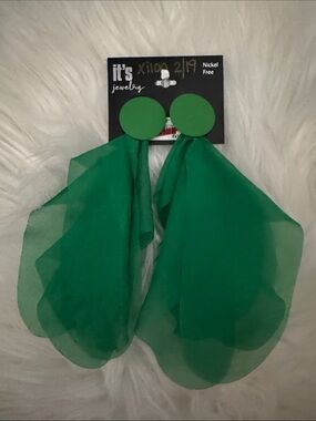 Green Chiffon Drop Earrings